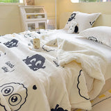SHOPMOCHO Winter Cartoon Printed Lamb Wool Blanket Thick and Warm Coral Fleece Blanket for Office Napping Fluffy Soft Plush Bedspread