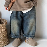 SHOPMOCHO Kids Wide Leg Pants New 2025 Spring Autumn Fashion Korean Casual Baggy Simple Style Jeans