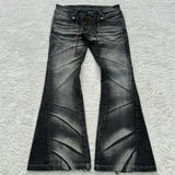 SHOPMOCHOY2k Flared Lace Up Jeans Retro Washed Paw Prints Double Waist Men's Slim Fit Jeans Gothic High Street Wear Unisex Bootcut Jeans