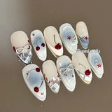 Shopmocho 10pcs French Almond Press on Nails Flower False Nails Wearable Stick-on Nails Fake Nail Uñas Postizas Mujer Накладные Ногти 네일팁