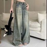 Shopmocho Vintage Wide-Leg Jeans Women's Loose-Fit High-Waisted Slimming Casual Straight-Leg Long Pants Trendy On The Ground