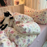 SHOPMOCHO Bedding Set Double Layered Yarn INS Girls Mushroom Soft Washed Cotton Bed Sheet Queen King Size Duvet Set Pillowcase Bed Sheet