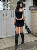 Shopmocho Weird Puss Sexy 2-Piece Set Women Zip Skinny Fungus Edge Camisole+Irregular Tassel Jacquard Skirts Matching Street Midnight Suit