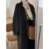 Shopmocho Women's Woolen Coat Hot Sale Of The Season Mid-Length Autumn Winter Thickened Loose Fit Hepburn Style Small Size Elegant Outerwe
