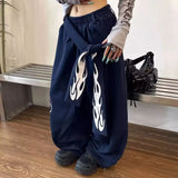 SHOPMOCHO American Retro Flame Letter Print Detachable Strap Scimitar Pants Jazz Casual Hip-Hop Loose Wide-Leg Fashion Jogging Sweatpants