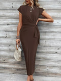 Shopmocho Elegant Waist Tie Striped Round Neck Short Sleeves Long Dress Summer Women's High-End Feel Women's Clothing Skirt