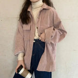 Shopmocho Women's Corduroy Jacket Autumn Winter Versatile Retro Hong Kong Style Mid-Length Shirt Top Trendy Ins Style Sleeveless Coat
