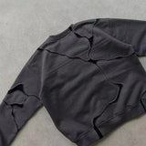 SHOPMOCHO Harajuku Deconstructive Sportswear Y2K Aesthetic Black Gray Contrasting Stitching Round Neck Streetwear Hip-Hop Top