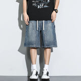 SHOPMOCHO Summer Men's Shorts American Retro Street Hip-hop Y2K Loose Denim Shorts Fashion Casual Splicing Overalls Five-quarter Pants
