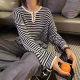 Shopmocho RR Autumn Winter Korean Casual Sweaters Women Loose Striped Sweater Women Elegant Pullover O Neck Sweaters Female Ladies