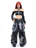 SHOPMOCHO American Oversized Retro Pocket Folding Jeans For Men And Women Washed Tie Dye Heavy Industry Gothic Hip-Hop Zipper Loose Jeans