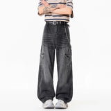 SHOPMOCHO Men's Loose Straight Leg Jeans Multi-Pocket Dark Wash American INS High Street Style Workwear Denim Two Colors Available