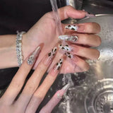 SHOPMOCHO 10Pcs Fashion Gentle Handwork Press On Nails French Style Flowers Butterfly Rhinestone Pearl Design Detachable False Nails Gift