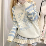 Shopmocho Striped Zipper Y2k Subcultural Women's Long Sleeve Sweater Round Neck Autumn Winter Preppy Style Sweet Loose Kawaii Knitted Top