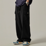 Shopmocho Men's Sweatpants 2025 Spring Autumn Vintage Japanese Wide Leg Straight Loose Button Big Pockets Cargo Pants Drawstring Trousers
