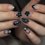 SHOPMOCHO 24pcs Smudging Flower Press On Nails Wave Point Designs French Style Almond False Nails Y2k Sweet Cool Fake Nail For Spicy Girls