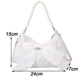 SHOPMOCHO White Folds Pearl Female Bag Retro Luxury Designer Handbag Bow Crossbody Bags Fashion Y2K Vintage Women's Shoulder Bag Purses