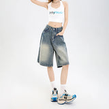 SHOPMOCHO 2026 Korean Street Casual Y2K Loose Wide-leg Denim Shorts Five-point Baggy Jeans Women's All-match Straight Summer Hot Shorts