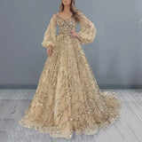 Shopmocho BWQ Vinatge Evening Party Long Dresses Sequin Women A-line Princess Dress Lantern Sleeve Spring Summer Robe Prom Halloween