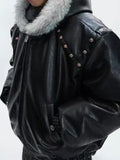SHOPMOCHO Winter Fur Leather Jacket Men Hooded Jacket Plus Velvet Padded Thick Warm Casual Streetwear Wool Liner Coat