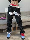SHOPMOCHO Letter Print Baggy Jeans Women  High Street Vintage Hip Hop High Waisted Jeans Woman Casual Straight Wide Leg Women Jeans