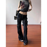 SHOPMOCHO YIBASHU Women Gothic Y2k Flare Jeans Harajuku Baggy Cargo Denim Trousers Aesthetic Low Waist Jean Pants Vintage 2000s Clothes