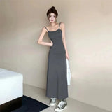 Shopmocho 2025 Summer Elastic Tank Dress Women's Sleeveless Off-The-Shoulder Waist-Fitted Slimming Long Dress Off-Shoulder Base Layer