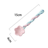 Shopmocho Ceramics Long Handled Spoon New Instagram Style Household Stirring Spoon Hand Painted Flower Shaped Coffee Spoon