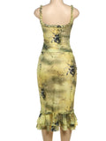 Shopmocho Weird Puss See Through Women 2 Piece Set Y2K Ruffles Patchwork Camisole+Tierred Skirts Matching Vacation Sexy Midnight Clubwear