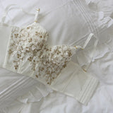 Shopmocho Three-dimensional embroidered bra sexy lace fish bone corset widened breasted with steel ring 2/1 half cup bralette underwear