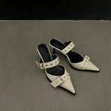 Shopmocho NEW Summer Pointed Belt Buckle Thin Heel Belt Buckle Single Shoes Women's Baotou Silver Back Empty High-heeled Sandals