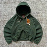 SHOPMOCHO Y2k Men Women Casual Tiger Embroidery Hoodie Oversized Zip Up Sweatshirts Long Sleeve With Kangaroo Pocket Olive Green Clothes