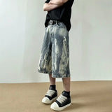 SHOPMOCHO 2026 New Flame Graphic Print Denim Shorts For Men Hip Hop Fashion Straight-leg Baggy Jorts Punk Tie Dye Gradient Y2K Short Jean