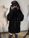 SHOPMOCHO Gothic Subculture Black Lace Loose Hoodie Women's Autumn Aesthetic Lovely Long Sleeve Hooded Coat Casual Warm Winter Overcoat