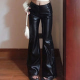 Shopmocho Black Pear-Shaped High-Waisted Plus-Size Wide-Leg PU Leather Pants Women's Bell-Bottom Pants Autumn Season