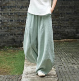 Shopmocho Cotton Linen Bloomers Wide Leg Pants Women Vintage Full Length Fashion Elegent Pants Solid Elasitic Waist Spring Autumn 5XL