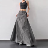 Shopmocho Temperament Retro Slit Women Cargo Skirts Summer High Waist Streetwear Midi Skirts Y2K Chic Hip All Match Folds A Line Skirt