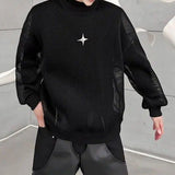 Shopmocho Fashion Korean Clothes Spring Hollow Out Ice Silk Fabric Men's Wear Sheer Out Streetwear Round Neck Long Sleeve T-shirt