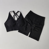 Shopmocho 2 Pcs Yoga Sets Women High Waist Workout Outfits Gym Wear Gym Clothing Sports Suits Fitness Tracksuit Sportswear Shorts Suit