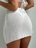 Shopmocho Fashionable and elegant short skirt pool party with hollowed out drawstring bikini knit short skirt summer beach