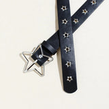 Shopmocho Y2K Punk Star Eyelet Black Rivet Belt Goth Pu Leather Belts For Women Jeans Pants Boys And Girls Students Belt