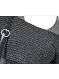 Shopmocho Women's Grey Pullover Knit Sweater Harajuku Vintage 2000s Y2k Fake Two Pieces Knitwear Long Sleeves Cashmere Sweater Autumn 2025