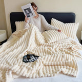 Shopmocho Flannel blanket, imitation rabbit fur blanket, soft and warm sofa blanket, For napping, office, outdoor camping, for all seasons