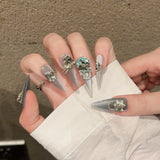 Shopmocho Handmade Press on Nails Shiny Pink Cat Eye Fake Nails for Women Girl Wearable Glitter Full Crystal Design False Nail Tips