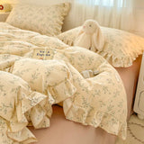 Shopmocho 2025 INS Princess Style Bedding Sets Ruffle Lace Bow Quilt Cover Romantic Bedclothes Decor Woman Girls Bedroom Duvet Cover 4pcs