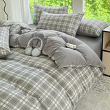 SHOPMOCHO 3pcs Simple, soft and skin-friendly duvet cover 3-piece set (1 duvet cover +2 pillowcases) (without core)Striped checkered