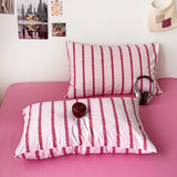 SHOPMOCHO 3pcs Simple Pink Striped Duvet Cover Set with 2 Pillowcases Soft Washed Cotton Bedding Set For Girls 150x200cm Bedroom Decor
