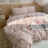 SHOPMOCHO 1pc Korean Cotton Pink Stripes Duvet Cover 150x200 Size Girl's Room housse de couette Skin friendly Breathable Comforter Sets