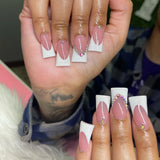 Shopmocho 24pcs Duckbill Shaped Fake Nails Gold Butterfly Rhinestone Design False Nail Tips Wearable Full Cover French Press on Nails