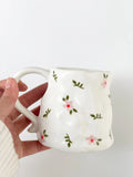 Shopmocho Retro floral cup, ceramic cup, hand-squeezed irregular cup, coffee cup, milk cup, water cup, high-value cup